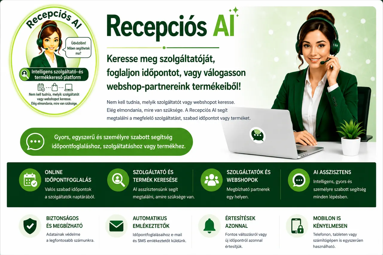 Recepciós AI – szolgáltatókeresés, időpontfoglalás és termékkeresés